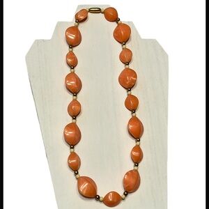 Vintage Coral White Gold Lucite Beaded Necklace Costume Jewelry